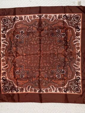 Vintage 100% Acetate Paisley Scarf Brown Rust Square Made in Japan